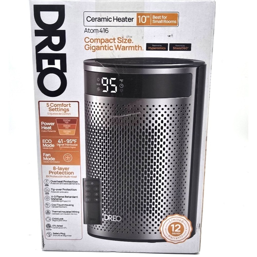 DREO 1500W Space Heater Tower PTC Ceramic Thermostat Remote Timer ECO Indoor